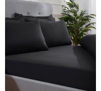 Smart Living Super Soft Microfibre Plain Dye Warm Cosy Bed Linen 32cm Fitted Sheet in Black | Size: Super King Fitted Smart Living Black Super King Fitted