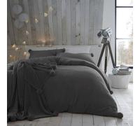 Smart Living Teddy Bear Fluffy Bedding Set, Thermal Warm & Cosy Super Soft Fleece Duvet Cover Set With Pillowcases - Charcoal