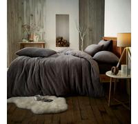 Smart Living Teddy Plain Duvet Cover and Pillowcase Set - Charcoal - Double (200cm x 200cm)