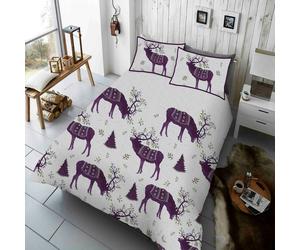 Smart Living Winter Berry Stag Duvet Cover and Pillowcase Set - Purple - Single (135cm x 200cm)