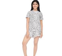 Smart Living Women's Casual Grey Leopard Print Frill Short Sleeve Tee & Shorts Set in White | Size: 2XL Smart Living White 2XL
