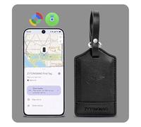 Smart Luggage Tag with Built-In Tracker, Works with Apple Find My & Android, Premium Leather Travel Tag with Privacy Cover, Wireless Rechargeable Anti-Lost Locator for Suitcases, Bag & Backpacks Black