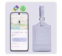 Smart Luggage Tag with Built-In Tracker, Works with Apple Find My & Android, Premium Leather Travel Tag with Privacy Cover, Wireless Rechargeable Anti-Lost Locator for Suitcases, Bag & Backpack Purple