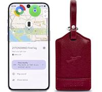 Smart Luggage Tag with Built-In Tracker, Works with Apple Find My & Android, Premium Leather Travel Tag with Privacy Cover, Wireless Rechargeable Anti-Lost Locator for Suitcases, Bag & Backpacks (Red)