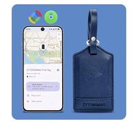Smart Luggage Tag with Built-In Tracker, Works with Apple Find My & Android, Premium Leather Travel Tag with Privacy Cover, Wireless Rechargeable Anti-Lost Locator for Suitcases, Bag & Backpacks(Blue)