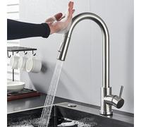 Smart Matte Black Kitchen Faucet - Touch Sensor Pull-Out Mixer Tap with Dual Water Modes, 360° Rotation, Chrome Finish for Modern Home Kitchens Sensor Brushed Gold