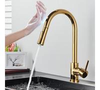 Smart Matte Black Kitchen Faucet - Touch Sensor Pull-Out Mixer Tap with Dual Water Modes, 360° Rotation, Chrome Finish for Modern Home Kitchens Sensor Brushed Gold