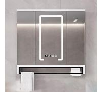 Smart medicine cabinet with led light vanity mirror with storage Intelligent anti-fog bathroom medicine cabinet organizer Folding door mirror with storage wall Time display Paper hole W,White-85*13*7