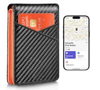Smart Men Wallet with Find My, Wallet Tracker, RFID Blocking Credit Card Holder, Left-Behind Alert, Play Sound, Anti-Loss, Wireless Rechargeable, Works with iPhone, iPad, Mac, Carbon Black & Orange