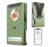 Smart Metal Wallet with Custom 4-Color E-Ink Display & Double-Tap to Show Contact Info, Built-in Find My Tracker (iOS Only), RFID-Blocking Metal Design, Holds 12 Cards & Removable Cash Clip, green