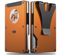 Smart Metal Wallet with Custom 4-Color E-Ink Display & Double-Tap to Show Contact Info, Built-in Find My Tracker (iOS Only), RFID-Blocking Metal Design, Holds 12 Cards & Removable Cash Clip, Orange