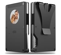 Smart Metal Wallet with Custom 4-Color E-Ink Screen, Double-Tap to Show Contact Info, Built-in Find My Tracker (iOS Only), RFID-Blocking Metal Design, Holds 12 Cards & Removable Cash Clip