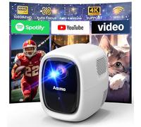 Smart Mini Projector 1080P with 4K Projector, Automatic Trapezoidal Compensation, with WiFi 6 and Bluetooth 5.2, Compatible with USB/Mobile/PC, HiFi Audio to Enjoy the Movie at Home, White