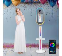 Smart Mirror Photo Booth (15.6'' Touch Screen) + Flight Case, Mini PC (I5-8GB-256GB), APP/Remote Control - RGB Ring Light, Photobooth Machine for Rental,White