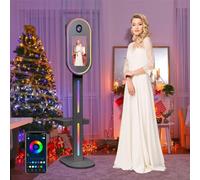 Smart Mirror Photo Booth (15.6'' Touch Screen) + Flight Case, Mini PC (I5-8GB-256GB), APP/Remote Control - RGB Ring Light, Photobooth Machine for Rental,White