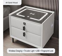 Smart Modern Bedroom Nightstand White Office Drawer Chest with Adjustable LED Light Wireless Charging Port Fingerprint Lock Speaker 2 Drawers Stylish & Functional.