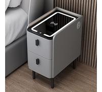 Smart modern bedside table with storage space and LED lighting narrow white bedside table with charging port compact side table for bedroom and living room
