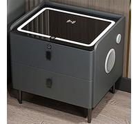 Smart Modern Nightstand with 3-Color LED Light USB Interface Wireless Charging Finrprint Lock and Integrated Speaker - Dark Gray Perfect for Bedrooms