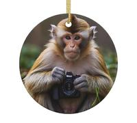 Smart monkey Patterned ceramic Christmas ornaments - round. Suitable for Christmas trees, holiday parties, and home décor