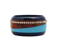 Smart Mood - Handmade Joinery art fashion bangle in Estate & Gator blue resin & textured Sisso wood inlaid with Sparkling Swarovski crystals chain in pure cotton designer Gift bag for Girls & Women