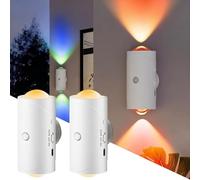 Smart Motion Sensor Night Light, Sensor Lights Indoor, USB Type-C Charging, 8 Colours Gradient Wireless LED Wall Lights, Rgb Magnetic Sunset Lamp, Dimmable, Rechargeable Lamp for Bedroom (2 PCS White)