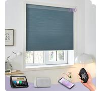 Smart Motorized Cellular Blinds Compatible with &, Rechargeable Blackout Honeycomb Shades, Thermal Privacy Pleated Window Treatments, Blue