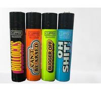 SMART N PRICE 4 x Clipper Lighters NAUGHTY WORDS TOP BLACK FANCY Gas Lighter Refillable You get all 4 NEW (NAUGHTY WORDS)