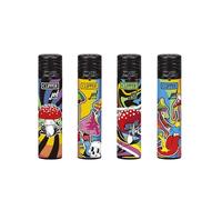 SMART N PRICE 4 x Clipper Lighters RAINBOW MUSHROOM Round Jet FANCY BLACK TOP WINDPROOF JET FLAME Gas Refillable LIGHTERS