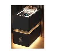 Smart Narrow Bedside Table with Charging Stat Password Lock LED Light Modern Solid Wood Nightstand Preassembled Mini Cabinet for Bedroom StoBlack 25cm