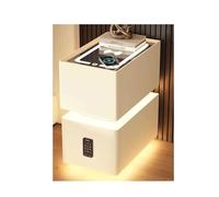 Smart Narrow Bedside Table With Charging Station, Password Lock & Led Light, Modern Solid Wood Nightstand, Pre-assembled Mini Cabinet For Bedroom Storage Beige 25cm