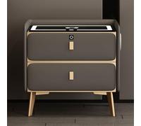 Smart Nightstand Modern Bedside Table with Fingerprint Lock and Wireless Charging 2-Drawer Nightstand with Led Lights and Speaker(Dark Gray,17.7x15.7x19.7in)