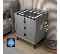 Smart Nightstand with Bluetooth Speaker, Multifunctional Audio Cabinet, Wireless Charging Station with 2 USB Ports & LED Lights - Grey, 3 Drawers