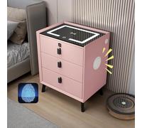 Smart Nightstand with Bluetooth Speaker Wireless Charging Station 2 USB Ports LED Lights 3 Drawer Audio Cabinet Modern Pink Side Table for Bedroom and Living Room