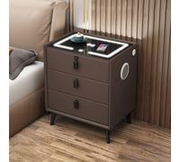 Smart Nightstand with Charging Station and 2 USB Ports Modern End Table with Wood LED Smart Bedside Table Multifunctional Storage Cabinet with 3 Drawers (Brown)