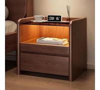 Smart Nightstand with Charging Station, Bedside Table with LED Light and Tempered Glass, Wood Bed end Table with Pull-Out Shelf and Drawers, Save Space(Walnut)