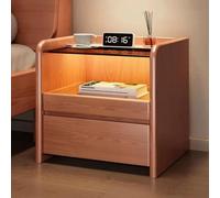 Smart Nightstand with Charging Station, Bedside Table with LED Light and Tempered Glass, Wood Bed end Table with Pull-Out Shelf and Drawers, Save Space(Brown)
