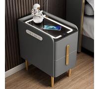 Smart Nightstand with Drawer, Modern Nightstand with Led Light, Nightstand Wooden Narrow Side Table, Solid Wooden Nightstands with PU, Modern Bedside Furniture, Night Table for Bedroom(Dark gray,25cm/