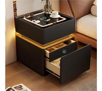 Smart Nightstand with Finrprint Lock Modern Bedside Table with 3 Ders Wir Charging LED LightBlack Side Table for Bedroom & Living Room