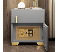 Smart Nightstand with Hidden Safe LED Charging Station USB & Type C Ports Adjustable Brightness Tempered Glass Top Light Grey 40x40x50cm Modern Bedside Table