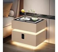 Smart Nightstand with Induction Light and Password Lock, Two-Drawer Bedside Table for Bedroom and Living Room Security