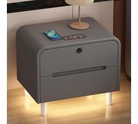 Smart Nightstand with LED Adjustable Light & Fingerprint Lock, Wireless Charging End Table, Modern Bedroom Nightstand (Dark Gray, 45cm)