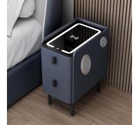 Smart Nightstand with LED Light & Fingerprint Lock, Narrow Bedside Table with Drer & 2 Storage Compartments, Perfect for Bedroom & Living Room, 45 cm Wide