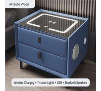 Smart Nightstand with LED Light Wireless Charging Fingerprint Lock Modern Bedside Table 2 Drawers White Office Dresser Bluetooth Speaker Contemporary Design.