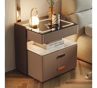Smart Nightstand with Speaker and Combination Lock, Bedroom Side Table with Wireless Charging and LED Light, Modern with 2 Storage Drawers.,Gray,40cm/15.7in (Khaki 40cm/15.7in)