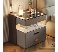 Smart Nightstand with Speaker and Combination Lock, Bedroom Side Table with Wireless Charging and LED Light, Modern with 2 Storage Drawers.,Gray,40cm/15.7in (Grey 40cm/15.7in)