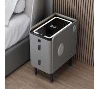 Smart Nightstand with USB Charging Station, Bluetooth Speaker, LED Lights, Fingerprint Lock, Metal Legs - Perfect Modern Furniture for Stylish Bedrooms