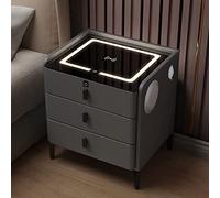 Smart Nightstand with USB Charging Wireless Charger Bluetooth Speaker Fingerprint Lock Tri Color LED Light Stylish for Bedroom & Living Room