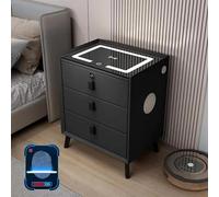 Smart Nightstand with USB Port & Wireless Charging Modern Bedside Cupboard with Fingerprint Lock Adjustable LED Lights & Speaker Solid Wood Frame (Beige 50cm/19.7in)