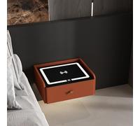 Smart Nightstand, With Usb &Wireless Charging Station, Floating Nightstand With Drawer With Automatic Sensor Light Nightstand With Glass Top Modern Slim Nightstand For Sm,Orange-46*37*20cm