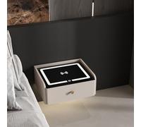 Smart Nightstand, With Usb &Wireless Charging Station, Floating Nightstand With Drawer With Automatic Sensor Light Nightstand With Glass Top Modern Slim Nightstand For Sm,Beige-46*37*20cm